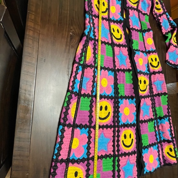 Colorful Crochet Cardigan dusterwith Smiley Faces. Smile all day!! - Picture 15 of 16
